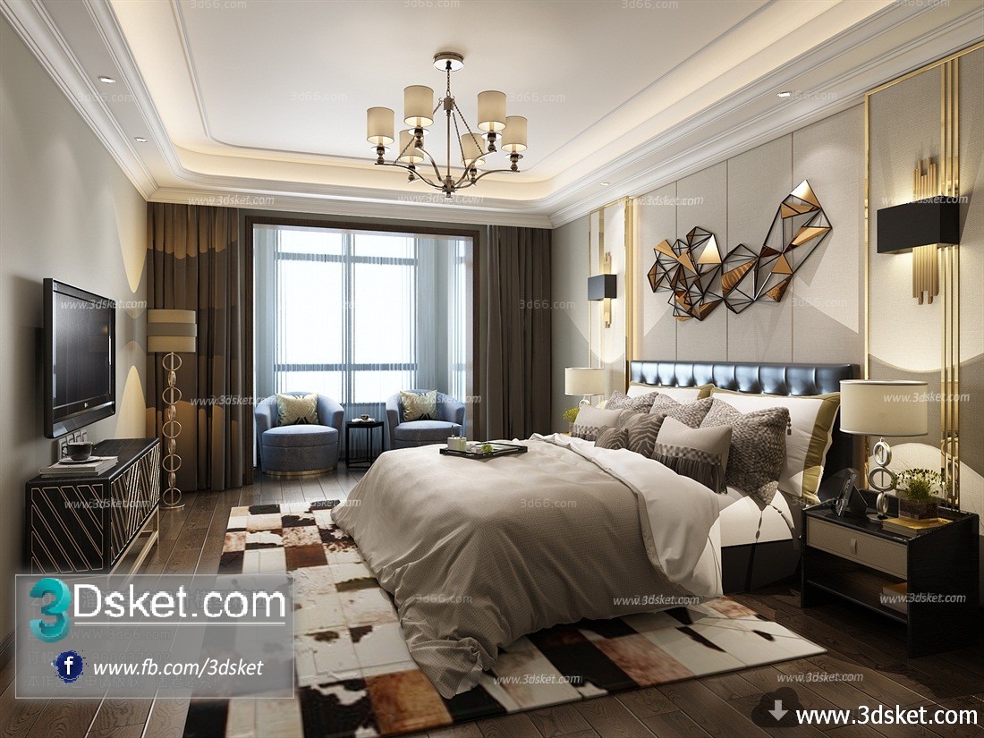 3D Interior Model BedRoom B003 Scene 3dsmax