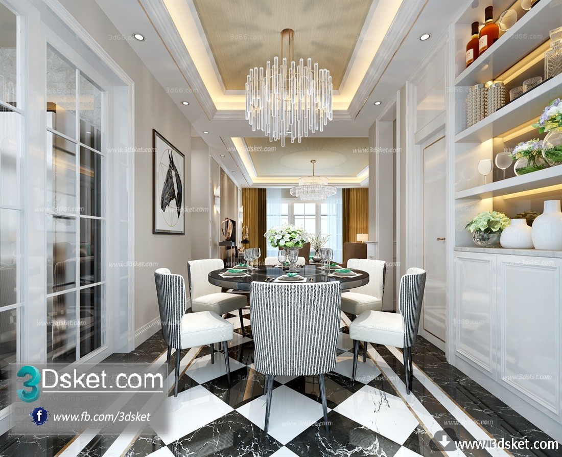 3D Interior Model Kitchen Room B009 Scene 3dsmax