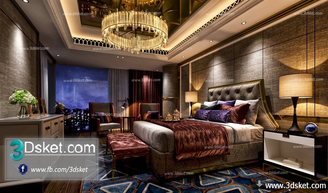 3D Interior Model BedRoom B016 Scene 3dsmax