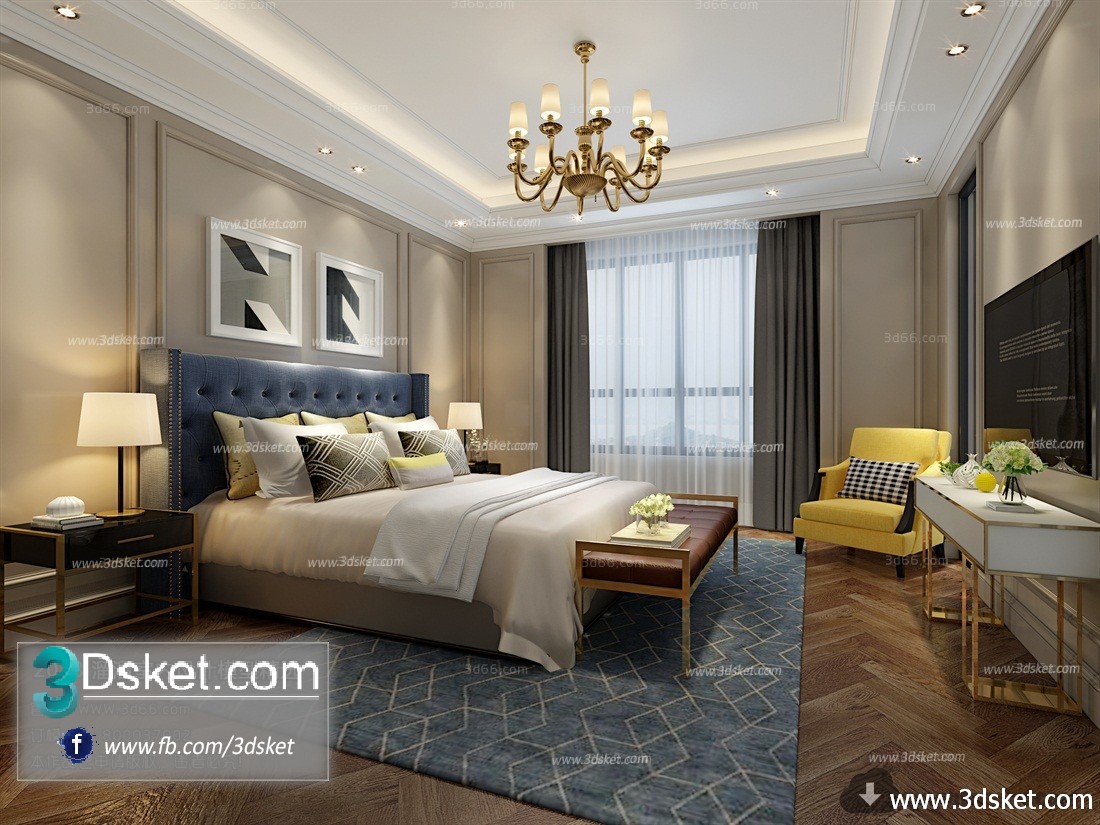 3D Interior Model BedRoom B019 Scene 3dsmax