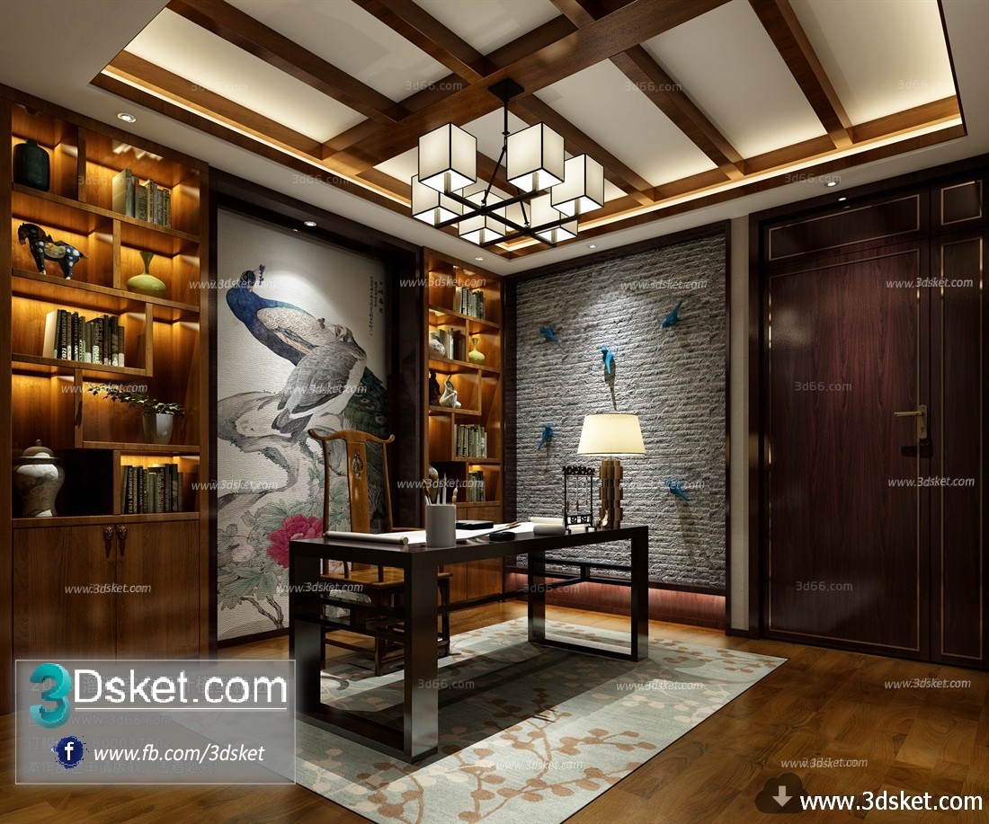 3D Interior Model Work Room C002 Scene 3dsmax