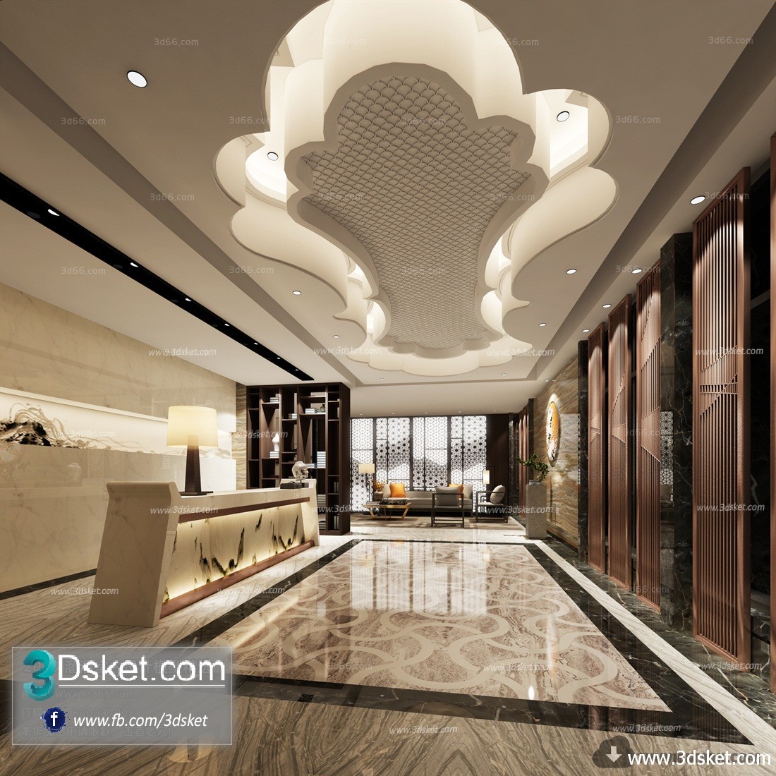 3D Interior Model Reception Space C008 Scene 3dsmax