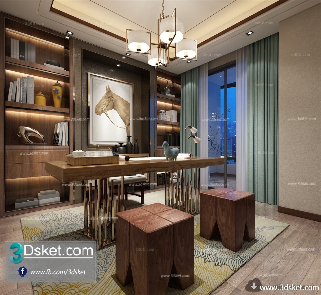 3D Interior Model Work Room C008 Scene 3dsmax