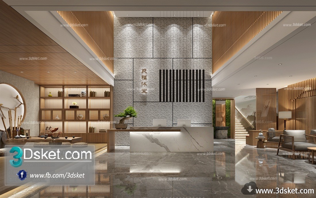 3D Interior Model Reception Space C012 Scene 3dsmax