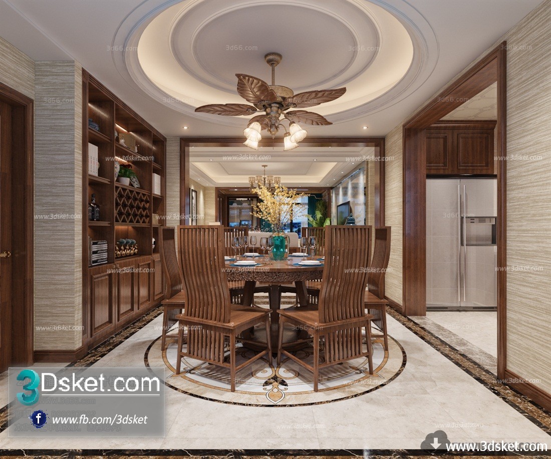 3D Interior Model Kitchen Room C015 Scene 3dsmax