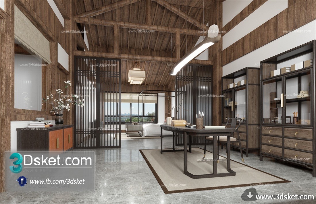 3D Interior Model Work Room C017 Scene 3dsmax