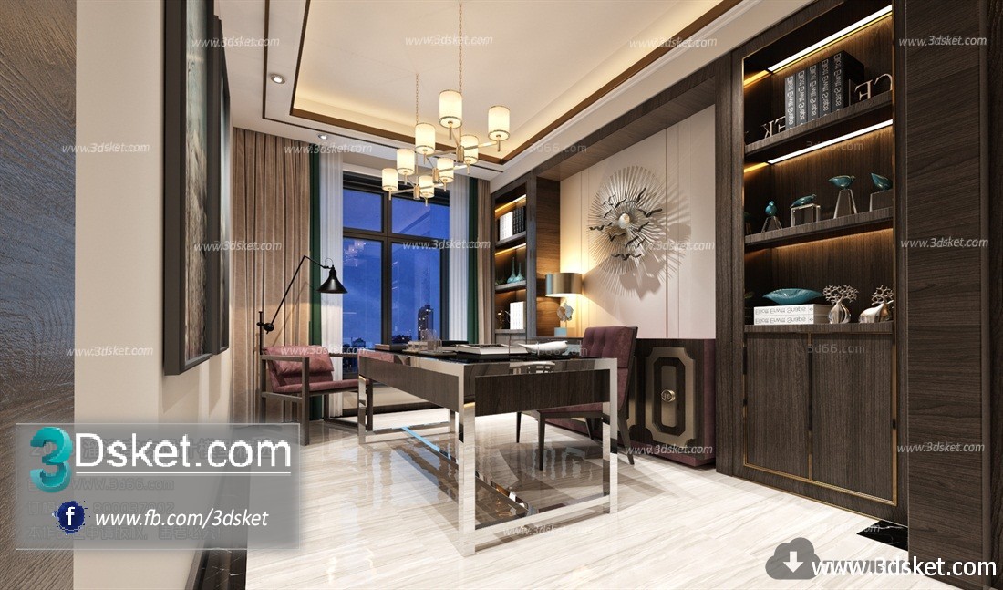 3D Interior Model Work Room C019 Scene 3dsmax