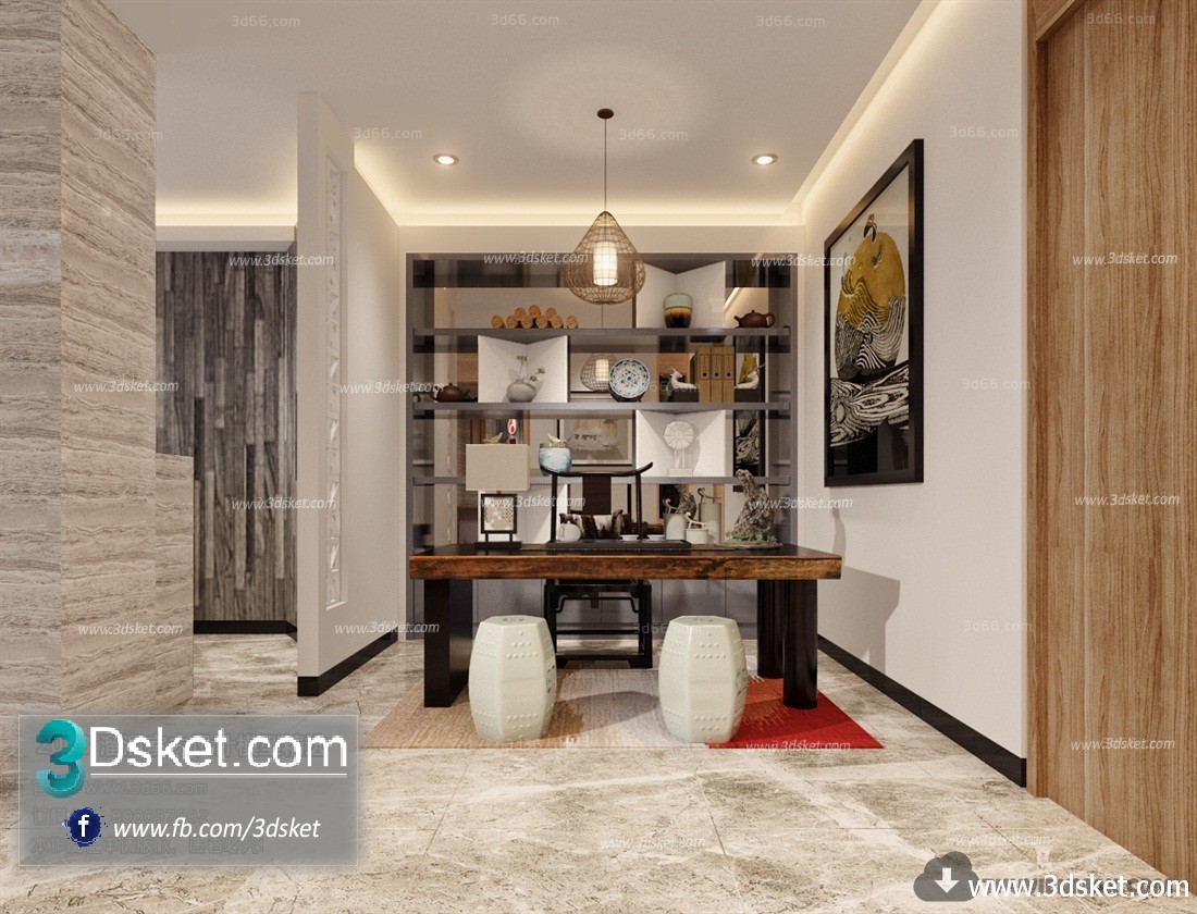 3D Interior Model Work Room C020 Scene 3dsmax