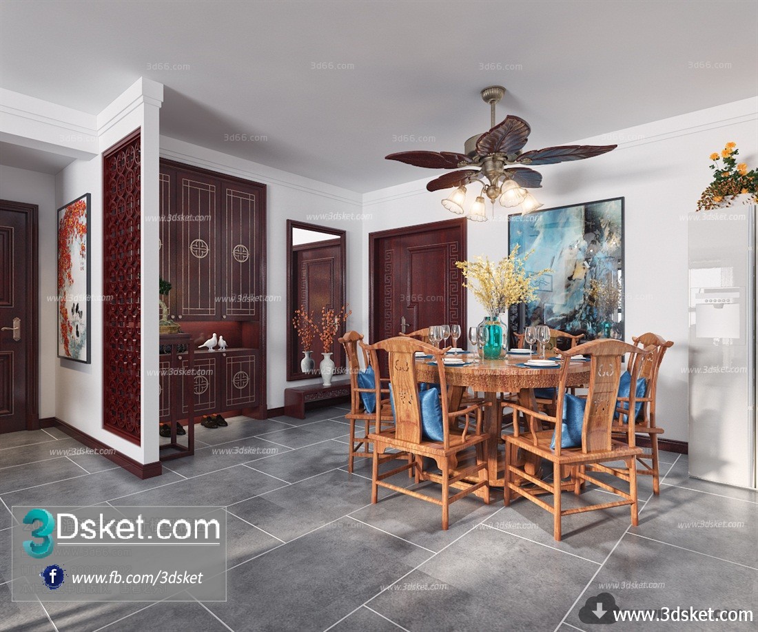 3D Interior Model Kitchen Room C021 Scene 3dsmax