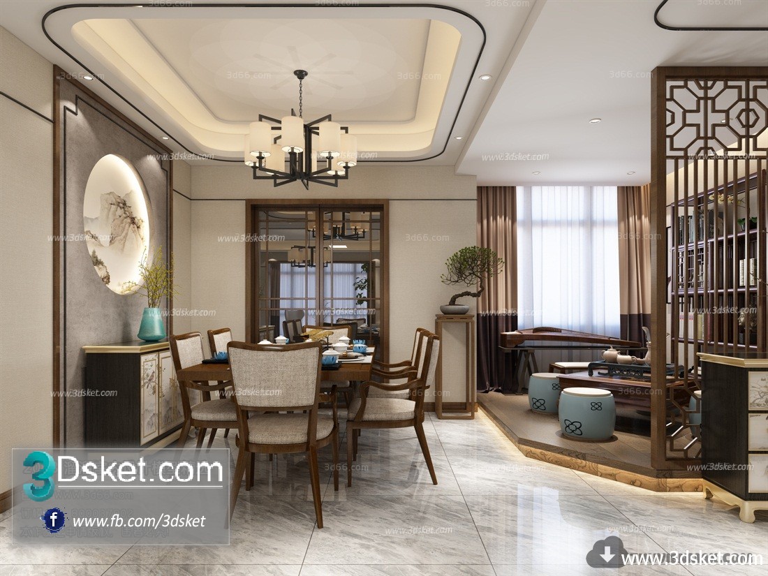 3D Interior Model Kitchen Room C023 Scene 3dsmax