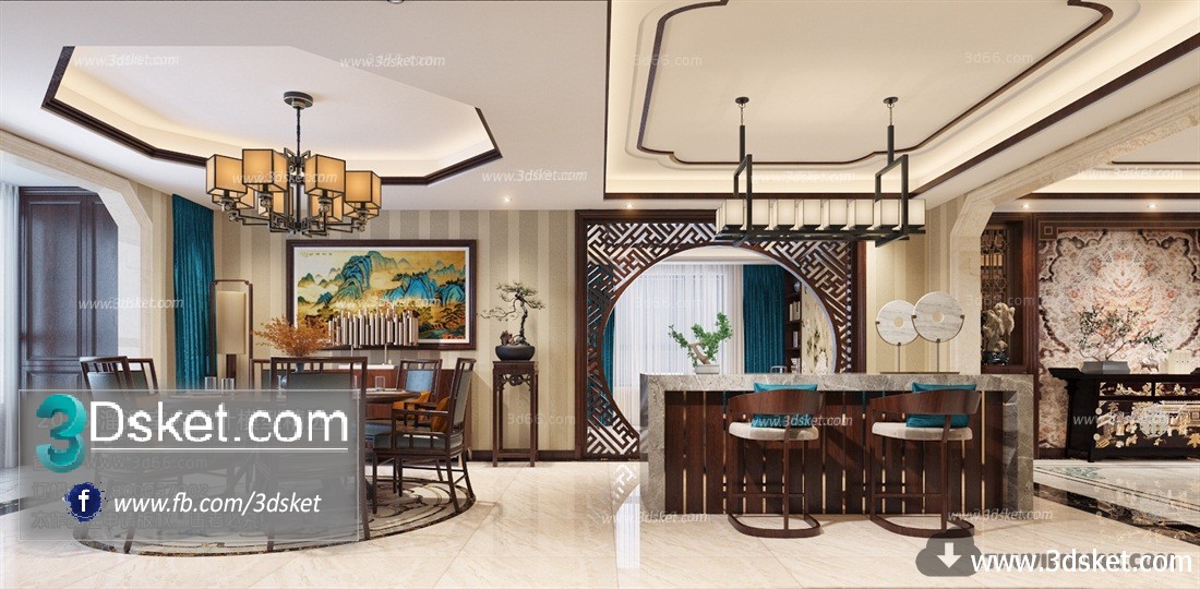 3D Interior Model Kitchen Room C024 Scene 3dsmax