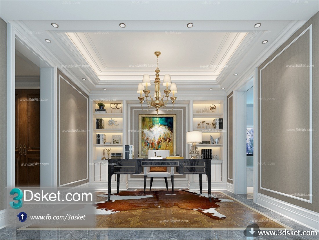 3D Interior Model Work Room D001 Scene 3dsmax