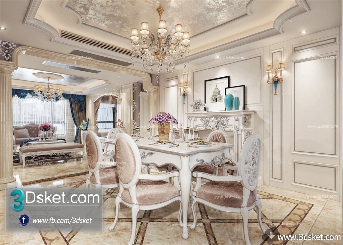 3D Interior Model Kitchen Room D002 Scene 3dsmax