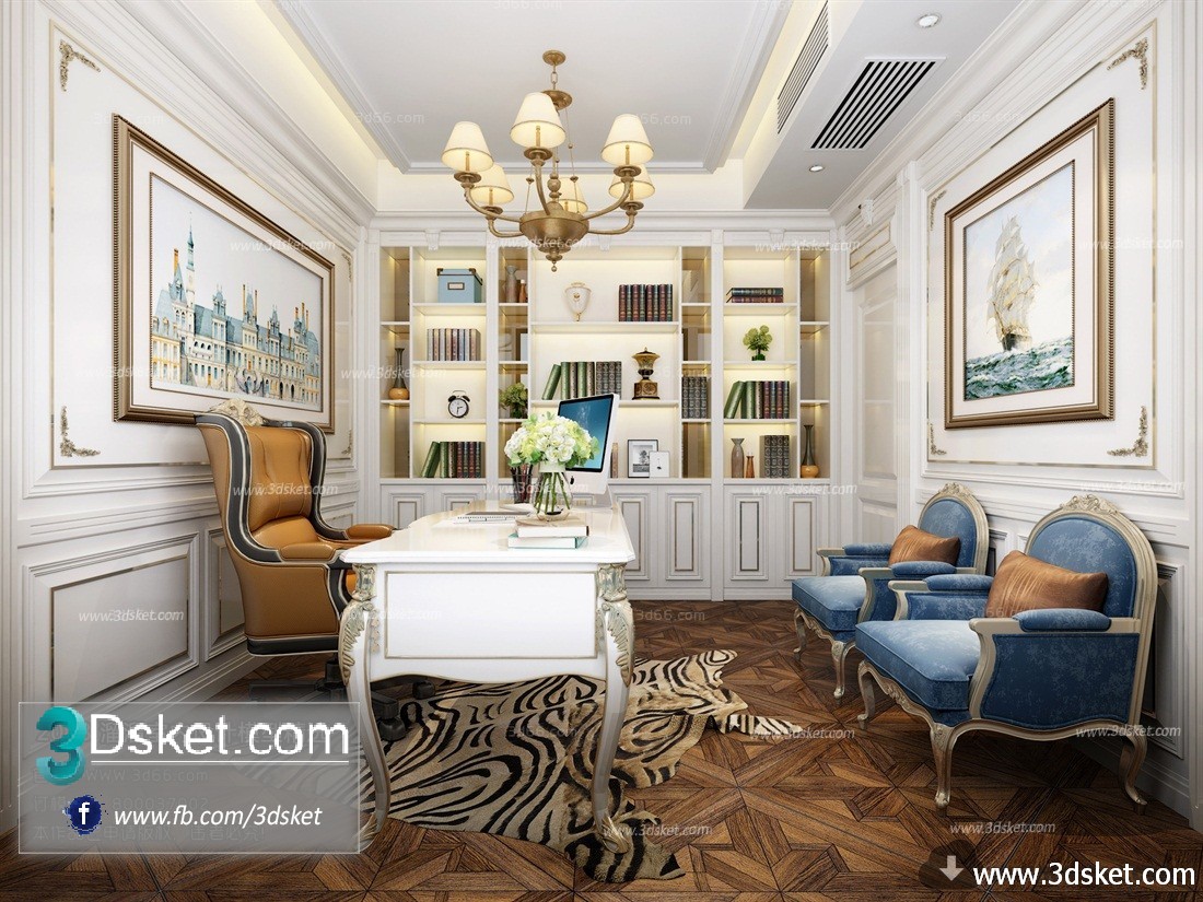 3D Interior Model Work Room D002 Scene 3dsmax