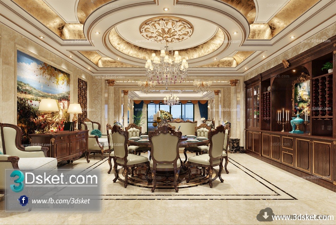 3D Interior Model Kitchen Room D003 Scene 3dsmax