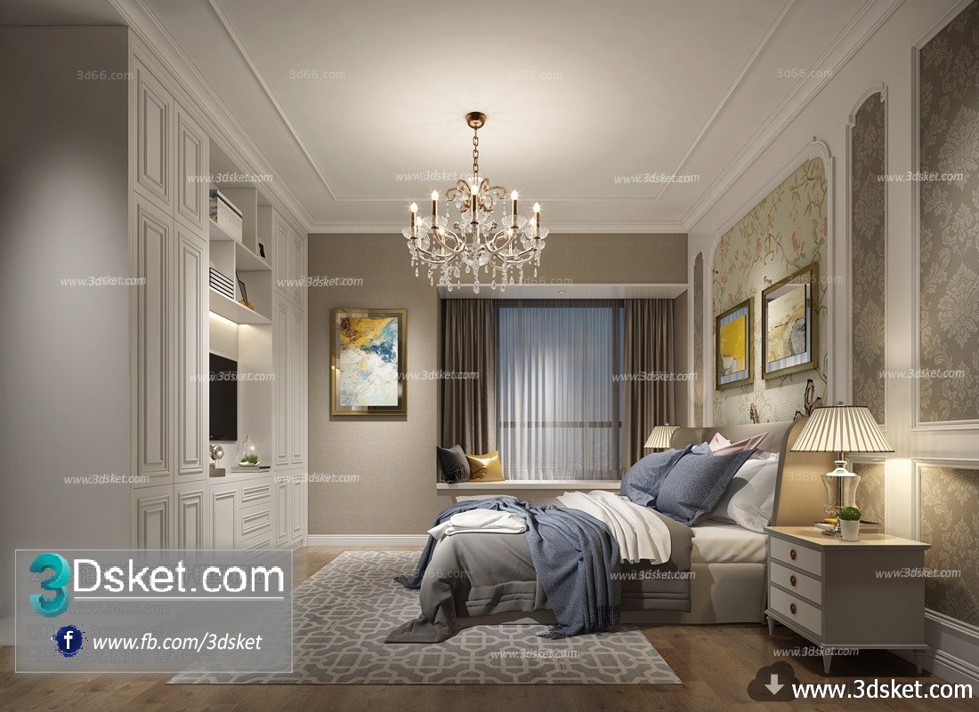 3D Interior Model BedRoom D004 Scene 3dsmax