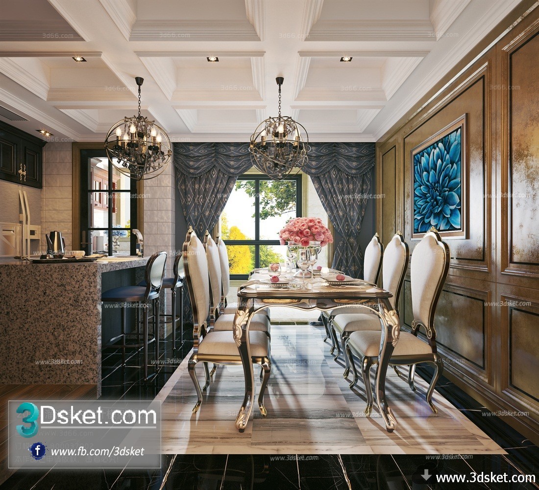 3D Interior Model Kitchen Room D004 Scene 3dsmax