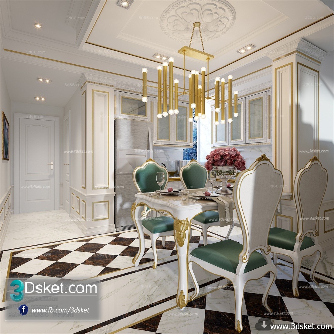 3D Interior Model Kitchen Room D006 Scene 3dsmax