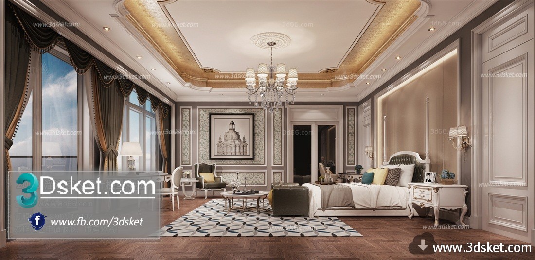 3D Interior Model BedRoom D012 Scene 3dsmax