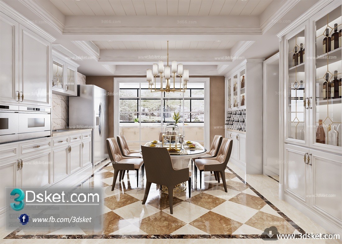 3D Interior Model Kitchen Room E002 Scene 3dsmax