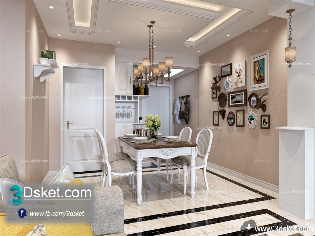 3D Interior Model Kitchen Room E004 Scene 3dsmax