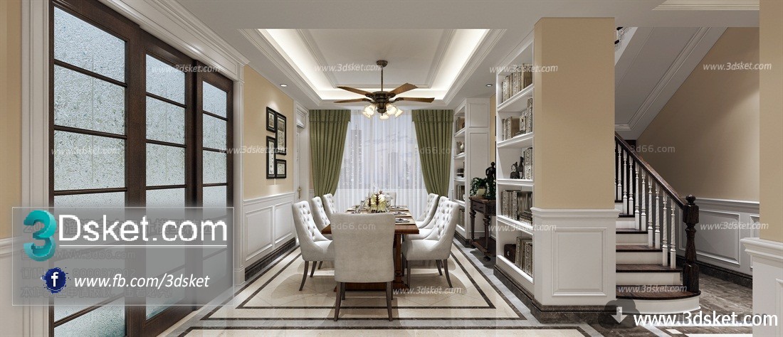 3D Interior Model Kitchen Room E005 Scene 3dsmax