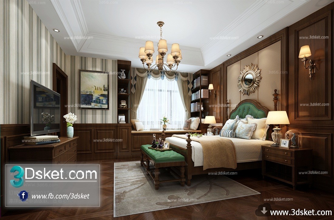 3D Interior Model BedRoom E007 Scene 3dsmax