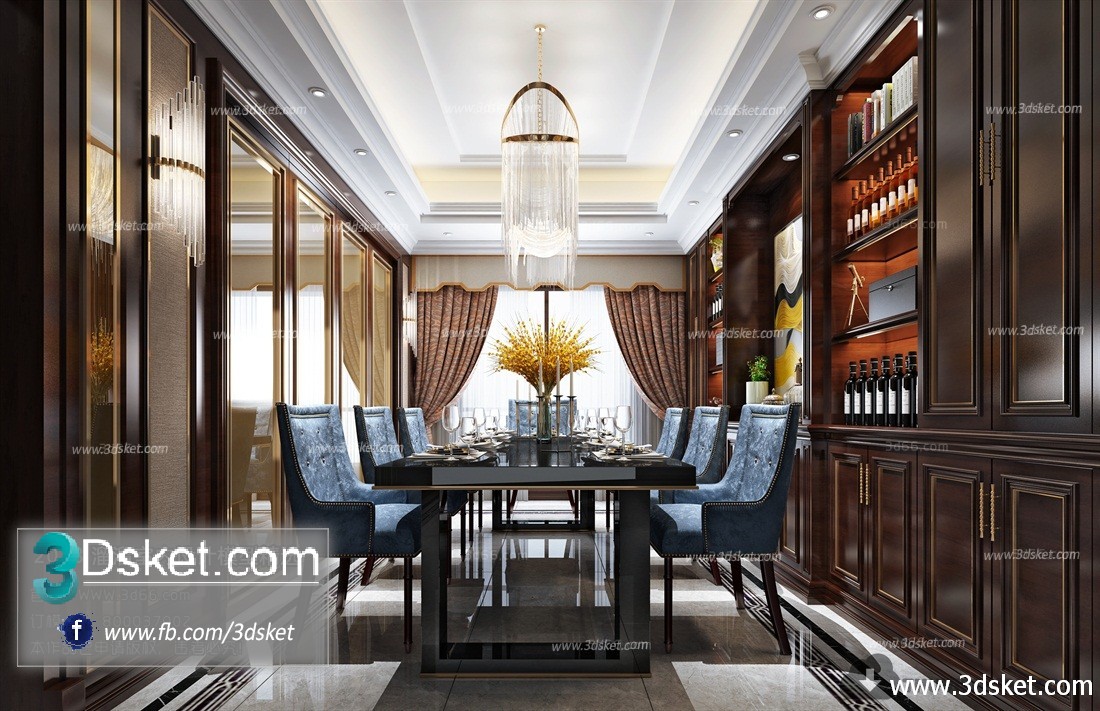 3D Interior Model Kitchen Room E007 Scene 3dsmax