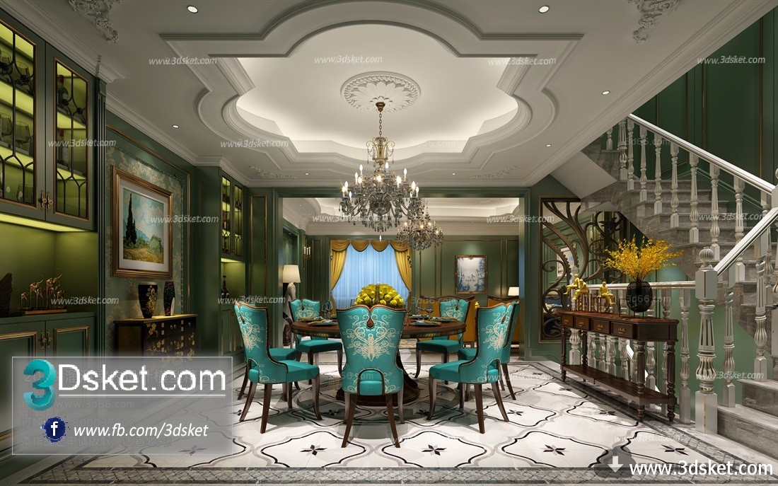 3D Interior Model Kitchen Room E012 Scene 3dsmax