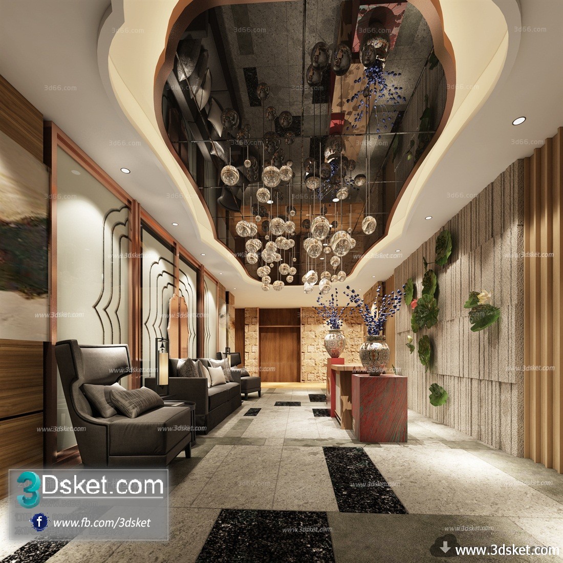 3D Interior Model Reception Space F002 Scene 3dsmax