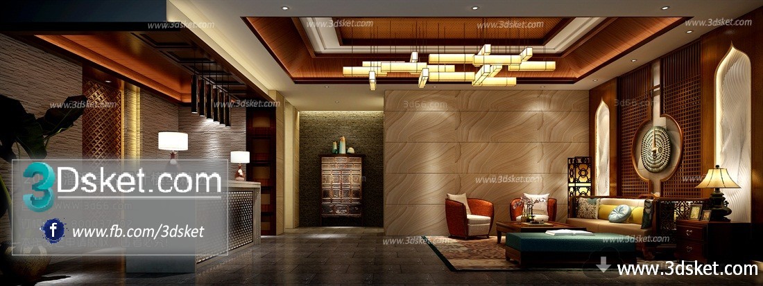 3D Interior Model Reception Space F005 Scene 3dsmax
