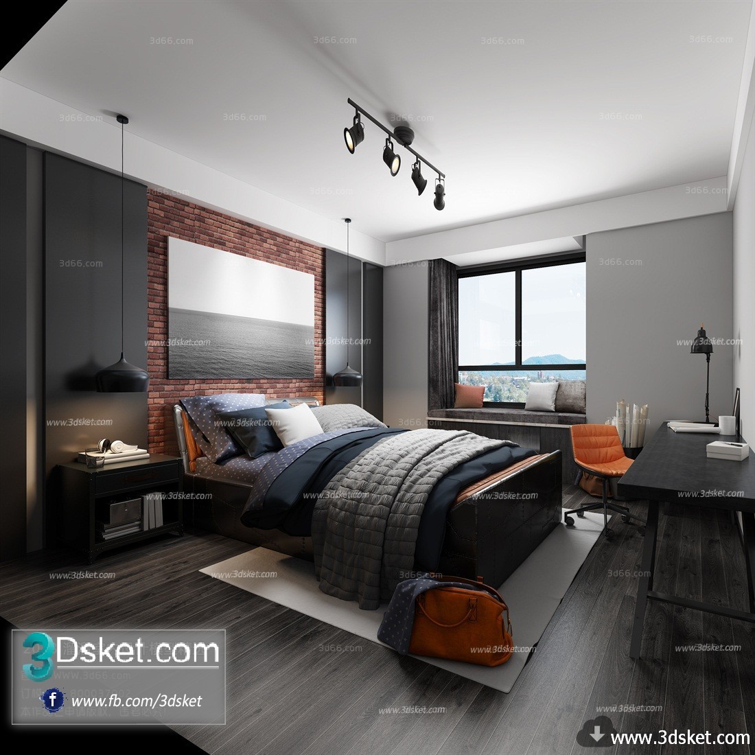 3D Interior Model BedRoom H001 Scene 3dsmax
