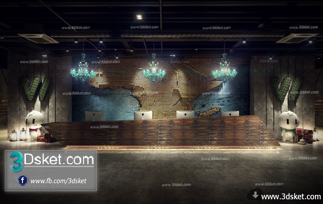 3D Interior Model Reception Space H002 Scene 3dsmax