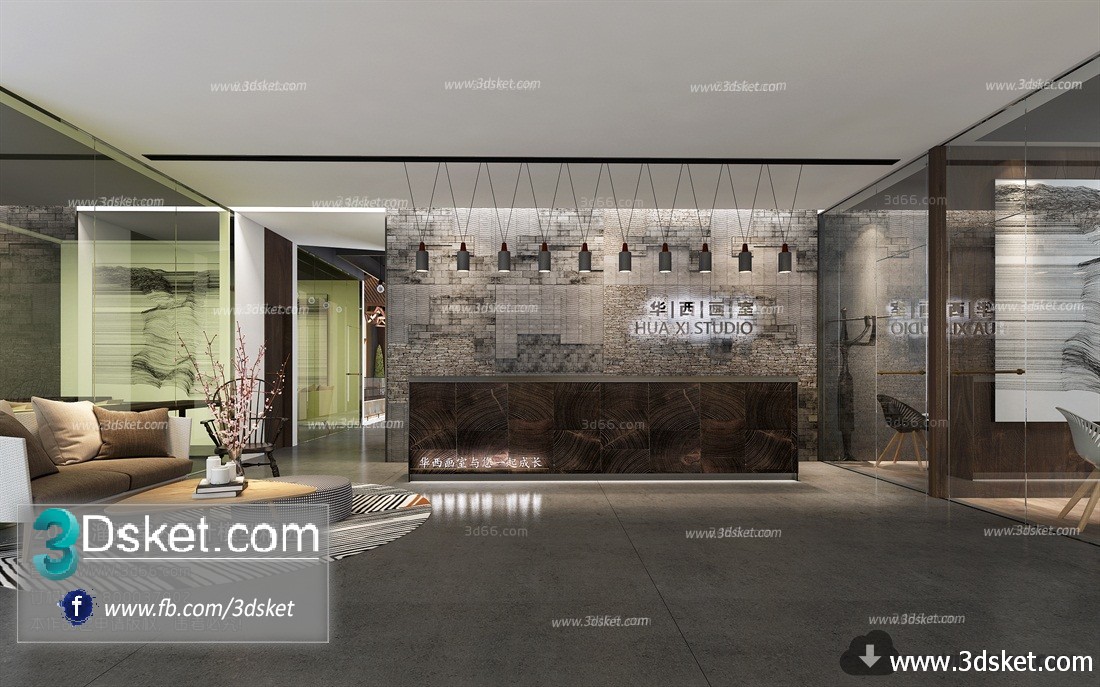 3D Interior Model Reception Space H006 Scene 3dsmax