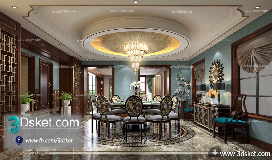 3D Interior Model Kitchen Room J001 Scene 3dsmax