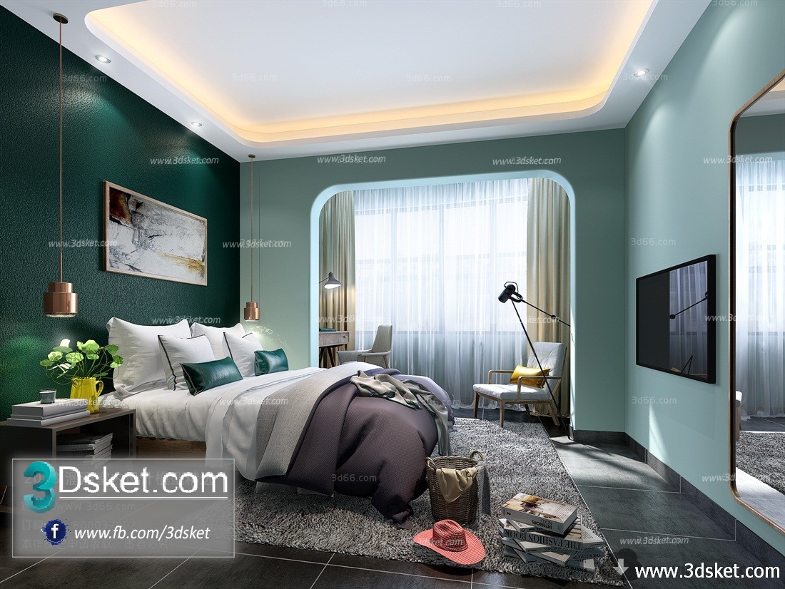3D Interior Model BedRoom J001 Scene 3dsmax
