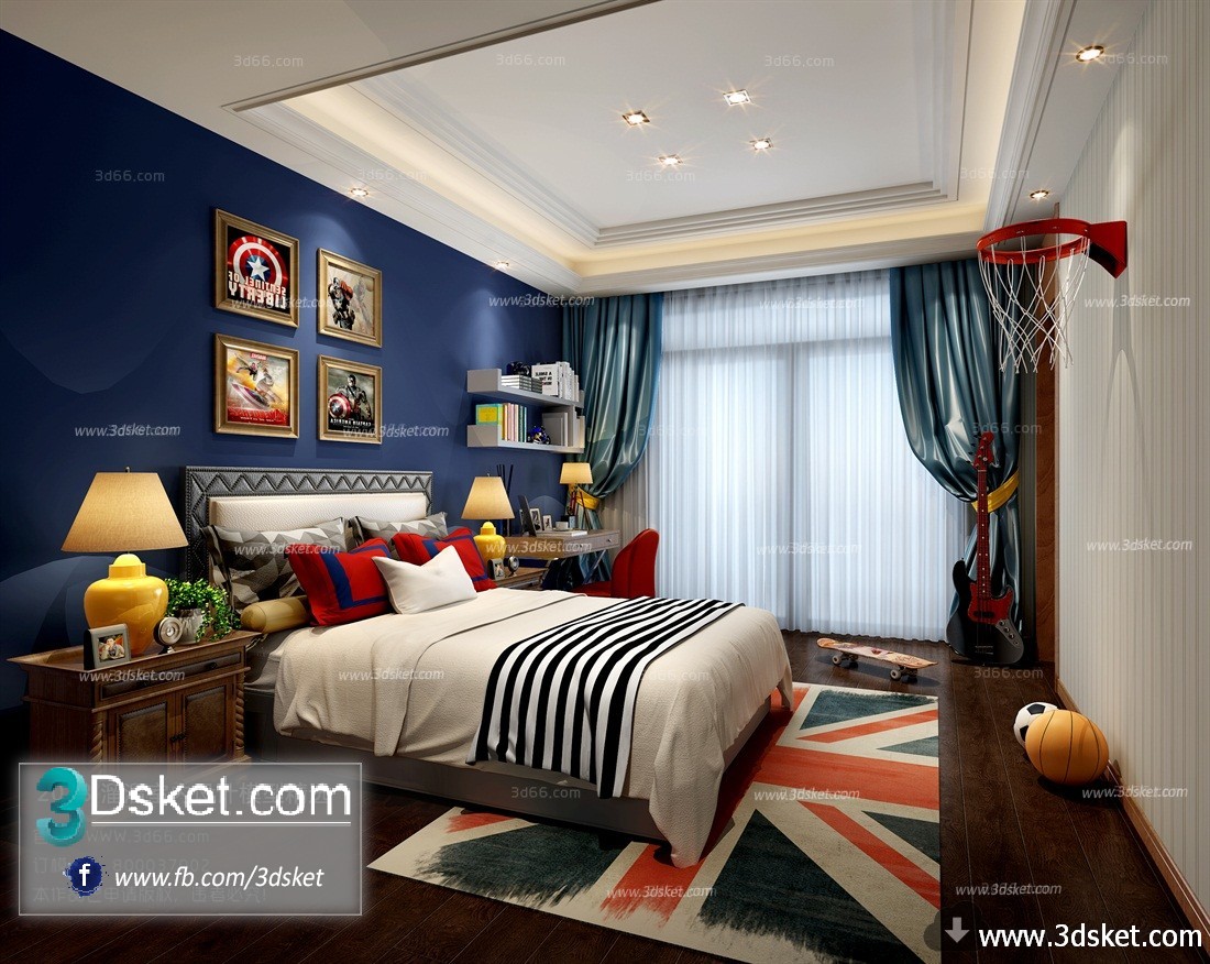 3D Interior Model BedRoom J003 Scene 3dsmax