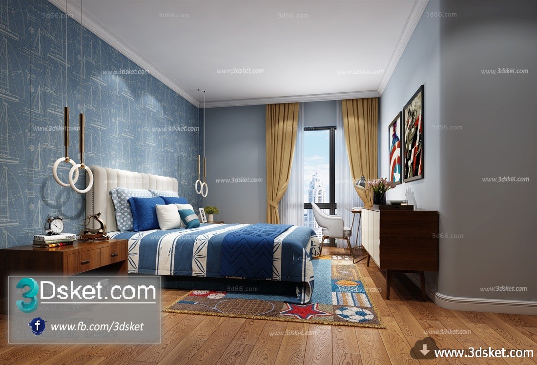3D Interior Model BedRoom J004 Scene 3dsmax
