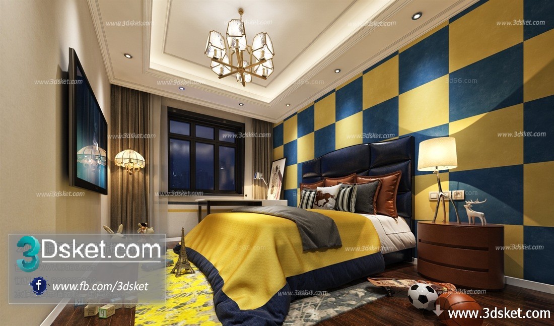 3D Interior Model BedRoom J005 Scene 3dsmax