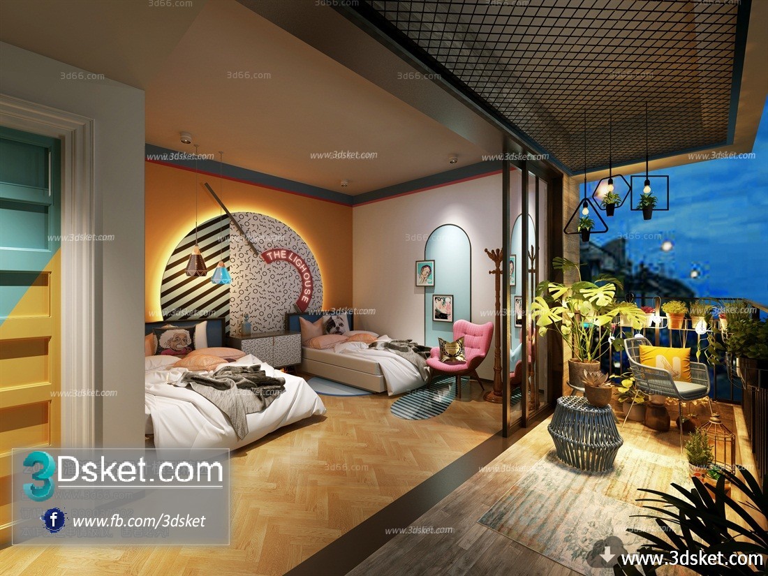 3D Interior Model BedRoom J006 Scene 3dsmax