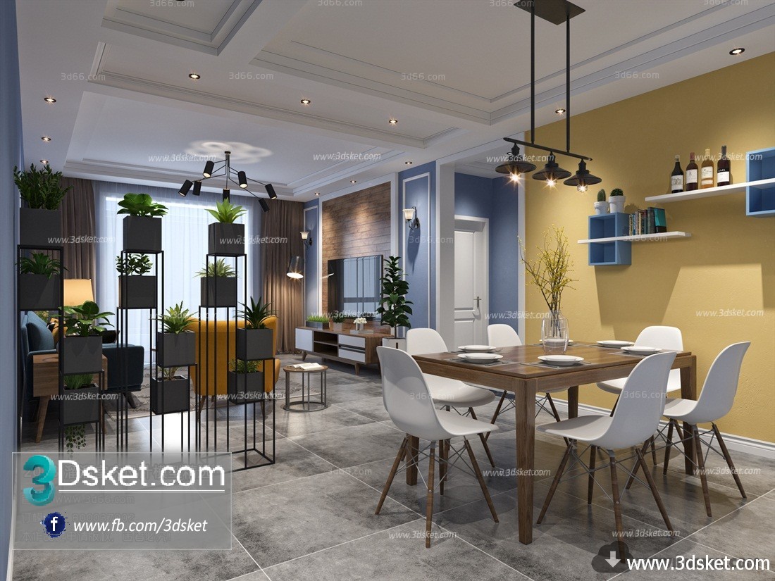 3D Interior Model Kitchen Room J008 Scene 3dsmax