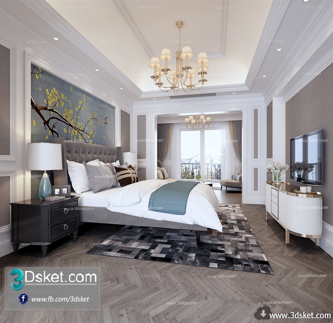 3D Interior Model BedRoom J009 Scene 3dsmax