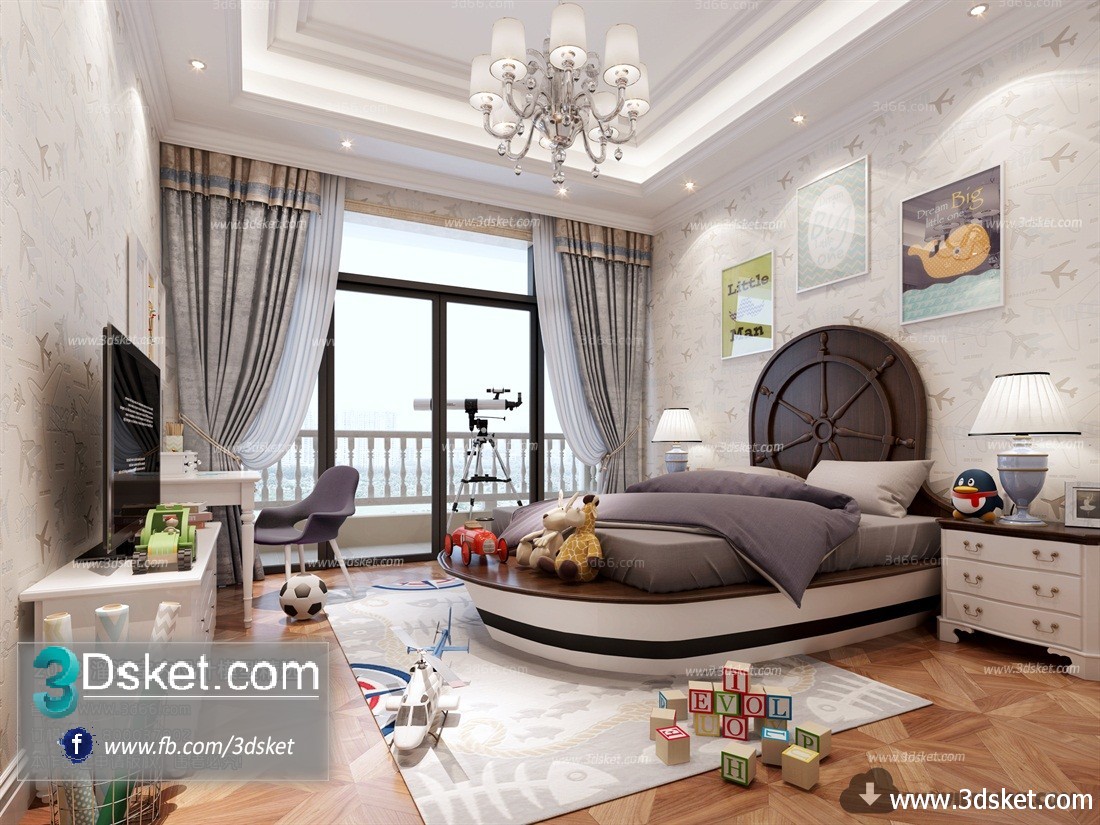 3D Interior Model BedRoom J011 Scene 3dsmax