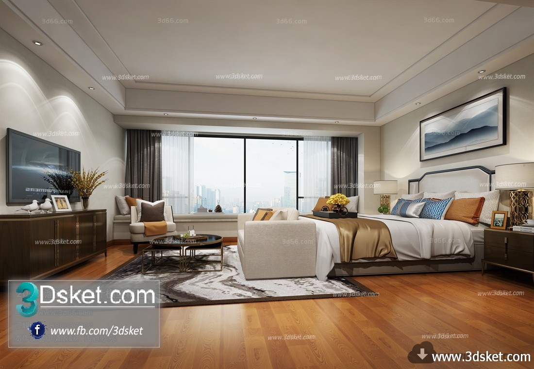 3D Interior Model BedRoom J012 Scene 3dsmax