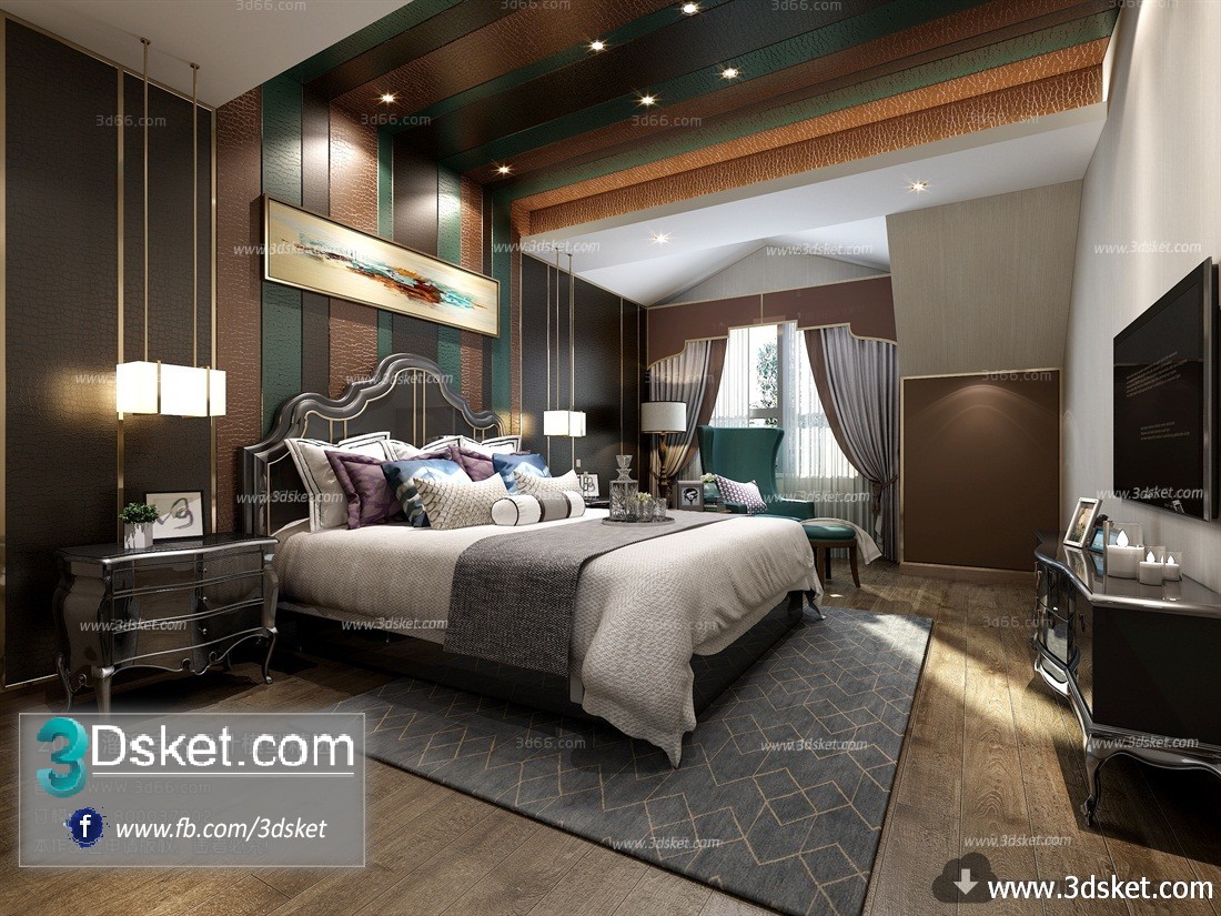3D Interior Model BedRoom J013 Scene 3dsmax