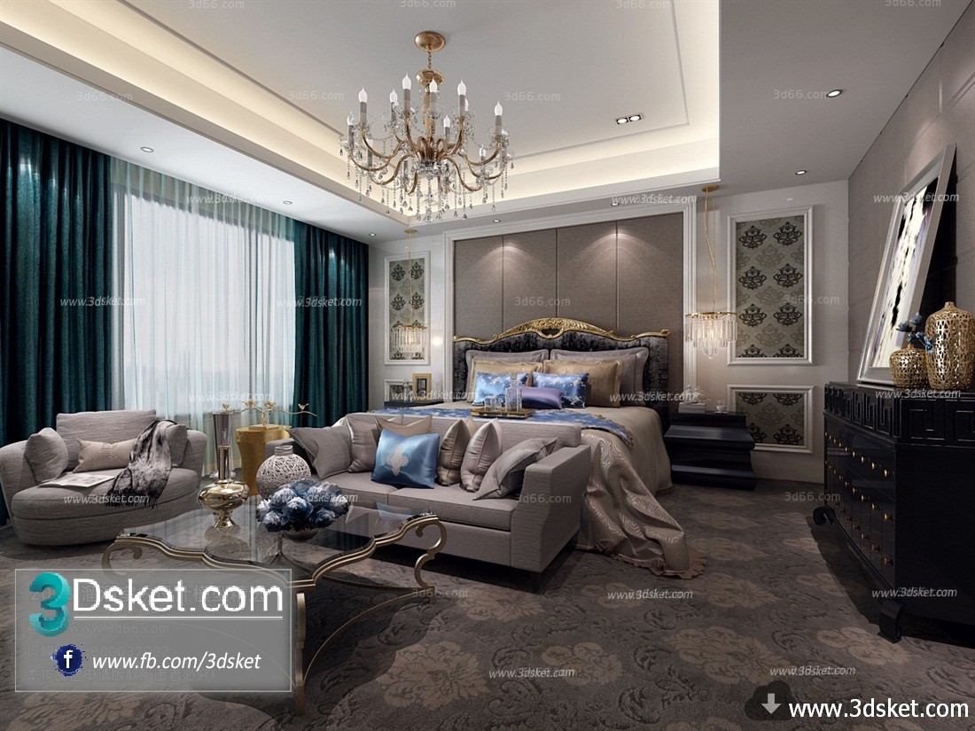 3D Interior Model BedRoom J015 Scene 3dsmax