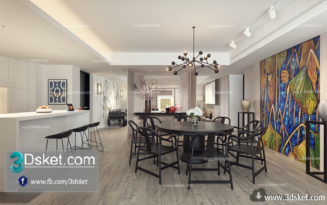 3D Interior Model Kitchen Room J016 Scene 3dsmax