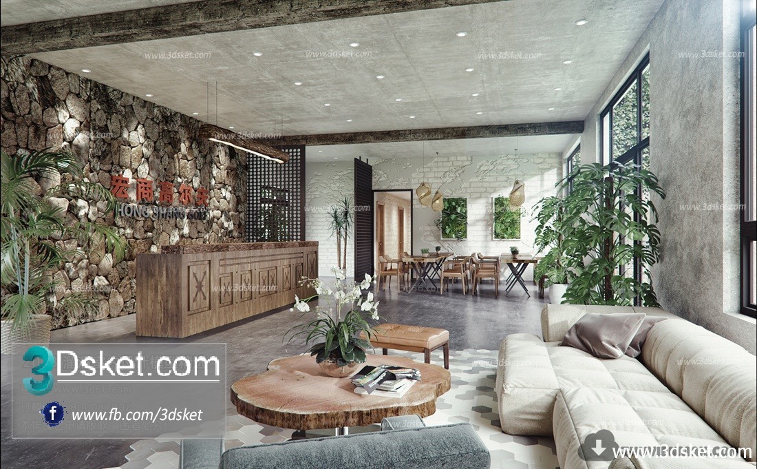 3D Interior Model Reception Space M001 Scene 3dsmax