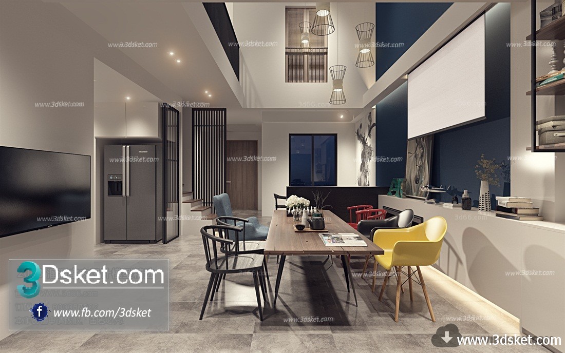 3D Interior Model Kitchen Room M002 Scene 3dsmax