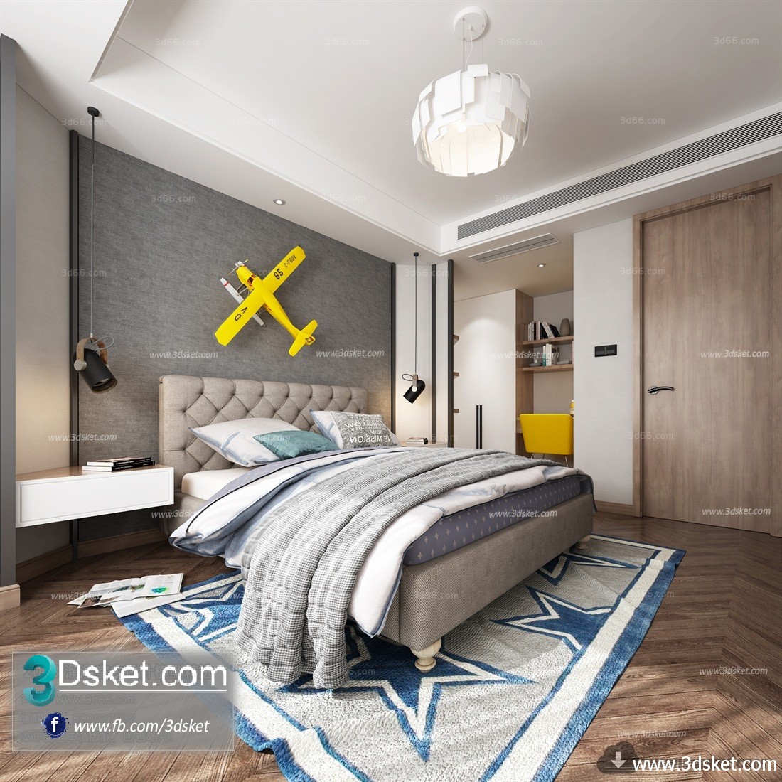3D Interior Model BedRoom M002 Scene 3dsmax